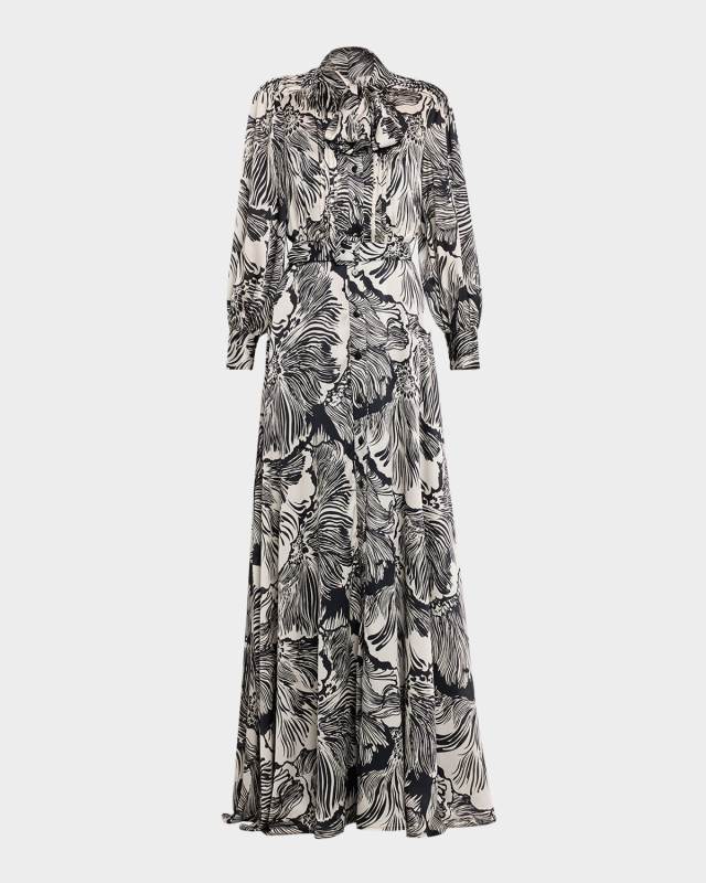 Belted Floral-Print Twill Shirt Gown